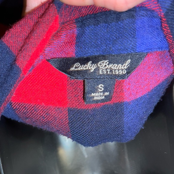 ⭐️Lucky Brand Red & Blue Plaid Button Up Pink Ombre Long Sleeve Shirt Size S - Picture 10 of 11
